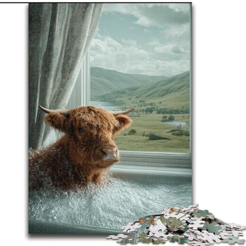 1000-teiliges Puzzle für Erwachsene, Yak im Badezimmer, Puzzles für Erwachsene, pädagogisches und unterhaltsames Indoor-Spiel zur Heimdekoration (Größe 50x75cm) von WGLINGX