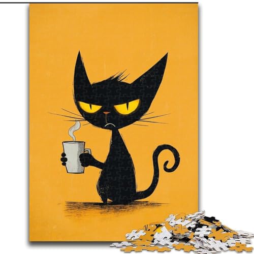 1000-teiliges Puzzle für Erwachsene, abstrakte Kunst, Schwarze Katze, 1000-teiliges Puzzle, anspruchsvolles DIY-Denkspiel, interaktive Familienaktivität (Größe 26x38cm) von WGLINGX