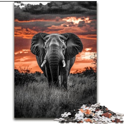 1000-teiliges Puzzle für Erwachsene, afrikanischer Elefant, 1000-teiliges Puzzle, pädagogisches und unterhaltsames Indoor-Spiel für die Heimdekoration (Größe 26x38cm) von WGLINGX