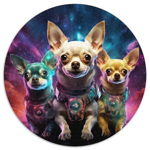 1000-teiliges Puzzle für Erwachsene, bunter Chihuahua, runde Papppuzzles, interaktives Familienspiel, Denksportaufgabe, Geschenk, Lernspielzeug (67,5 x 67,5 cm) von WGLINGX