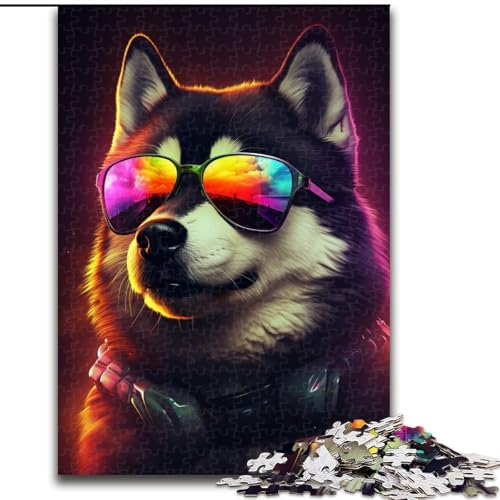 1000-teiliges Puzzle für Erwachsene, bunter Husky-Hund, Puzzle für Erwachsene, 1000 Teile, Lernspielzeug, Größe 50x75cm von WGLINGX