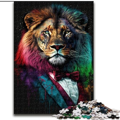 1000-teiliges Puzzle für Erwachsene, bunter Löwe mit Brille, Holzpuzzle, anspruchsvolles Denkspiel für Teenager, Spaß für den Spieleabend mit der Familie (Größe 26x38cm) von WGLINGX