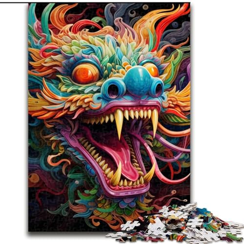 1000-teiliges Puzzle für Erwachsene, bunter chinesischer Drache, 1000-teiliges Puzzle, Familienaktivitätsspiel, Heimdekoration, Wandkunst (Größe 26x38cm) von WGLINGX
