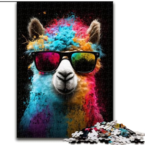 1000-teiliges Puzzle für Erwachsene, buntes Alpaka mit Brille, Holzpuzzle, ideal für Büro, Schlafzimmer, Wohnzimmerdekoration (Größe 26x38cm) von WGLINGX