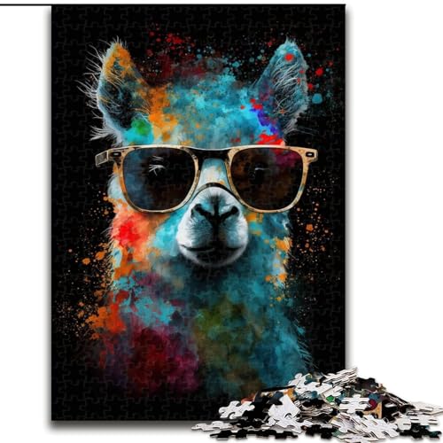 1000-teiliges Puzzle für Erwachsene, buntes Alpaka mit Brille, Holzpuzzle für Erwachsene, anspruchsvolles DIY-Denkspiel, interaktive Familienaktivität (Größe 26x38cm) von WGLINGX