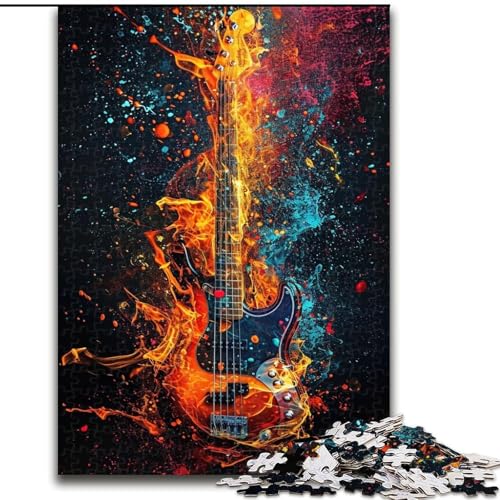 1000-teiliges Puzzle für Erwachsene, buntes Gitarren-Holzpuzzle, anspruchsvolles Denkspiel für Teenager, Spaß für den Familienspieleabend (Größe 26x38cm) von WGLINGX
