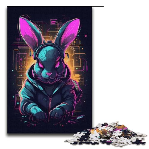1000-teiliges Puzzle für Erwachsene, buntes Kaninchen, Musik, Lernpuzzle, Analyse und Logik (Größe 38 x 26 cm) von WGLINGX