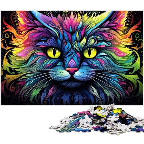 1000-teiliges Puzzle für Erwachsene, buntes Katzen-Quizspiel, geeignet als Schreibtischdekoration, Größe 38 x 26 cm von WGLINGX
