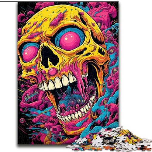 1000-teiliges Puzzle für Erwachsene, buntes Kürbisschädel-Holzpuzzle, anspruchsvolles Denkspiel für Teenager, Spaß für den Familienspieleabend (Größe 50x75cm) von WGLINGX