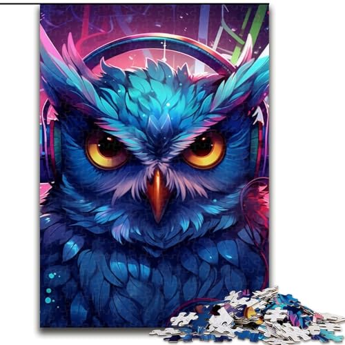 1000-teiliges Puzzle für Erwachsene, farbenfrohe Kunst-Eule, Holzpuzzle, lehrreich und unterhaltsam, Indoor-Spiel für die Heimdekoration (Größe 38x26cm) von WGLINGX