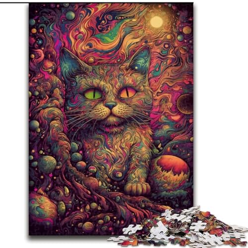 1000-teiliges Puzzle für Erwachsene, farbenfrohe Weltraumkatzen-Puzzles für 1000 Teile, anspruchsvolles DIY-Denkspiel, interaktive Familienaktivität (Größe 50x75cm) von WGLINGX