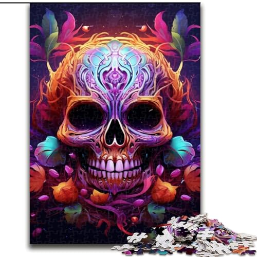 1000-teiliges Puzzle für Erwachsene, farbenfroher Kunst-Totenkopf, Holzpuzzle, lehrreich und unterhaltsam, Indoor-Spiel für die Heimdekoration (Größe 38x26cm) von WGLINGX