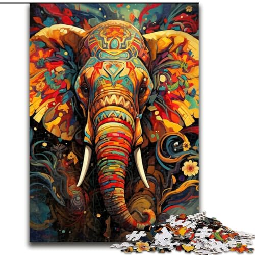 1000-teiliges Puzzle für Erwachsene, farbenfrohes Elefanten-Kunst-Puzzle, Familienaktivitätsspiel für Teenager, anspruchsvolles Denkspiel (Größe 26x38cm) von WGLINGX