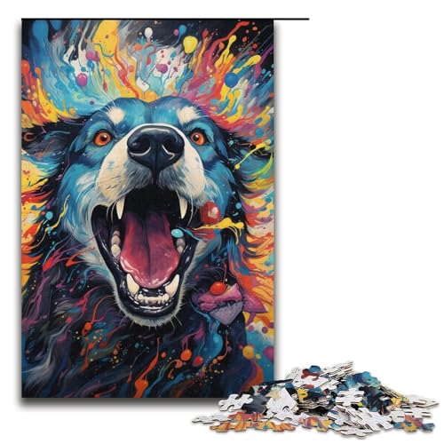1000-teiliges Puzzle für Erwachsene, farbenfrohes Hunde-Kunstpuzzle, Geburtstagsgeschenk, Geschenke für Teenager ab 14 Jahren (Größe 38 x 26 cm) von WGLINGX
