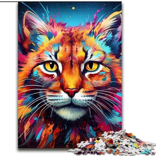 1000-teiliges Puzzle für Erwachsene, farbenfrohes Kunst-Luchs-Holzpuzzle, Familieninteraktion und lustiges Geschenk, lebendiges abstraktes Design (Größe 50x75cm) von WGLINGX