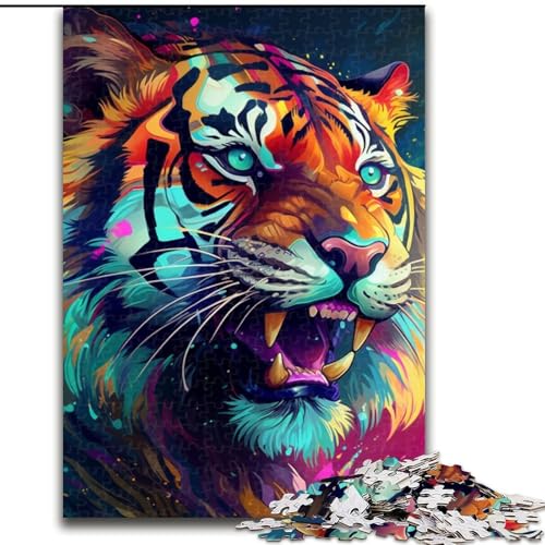 1000-teiliges Puzzle für Erwachsene, farbenfrohes Kunst-Tiger-Holzpuzzle, Familieninteraktion und lustiges Geschenk, lebendiges abstraktes Design (Größe 50x75cm) von WGLINGX