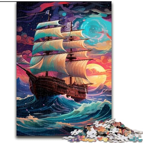 1000-teiliges Puzzle für Erwachsene, farbenfrohes Piratenschiff-Puzzle aus Holz für Erwachsene, anspruchsvolles Denkspiel für Teenager, perfekt als Heimdekoration oder Geschenk (Größe 50x75cm) von WGLINGX