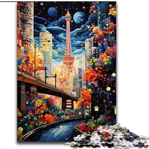1000-teiliges Puzzle für Erwachsene, farbenfrohes Tokio-Stadt-Holzpuzzle für Erwachsene, anspruchsvolles DIY-Denkspiel, interaktive Familienaktivität (Größe 26x38cm) von WGLINGX
