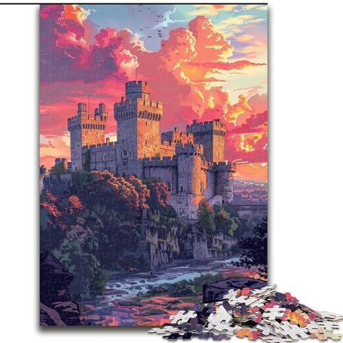 1000-teiliges Puzzle für Erwachsene, farbenfrohes Warwick Castle-Holzpuzzle für Erwachsene, Heimdekoration und interaktives Familienspiel, (Größe 26x38cm) von WGLINGX
