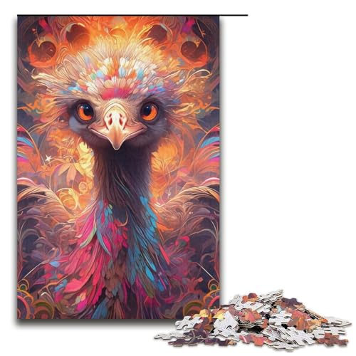 1000-teiliges Puzzle für Erwachsene, farbiges Straußen-Denkspiel, einzigartiges Geburtstagsspiel (Größe 38 x 26 cm) von WGLINGX