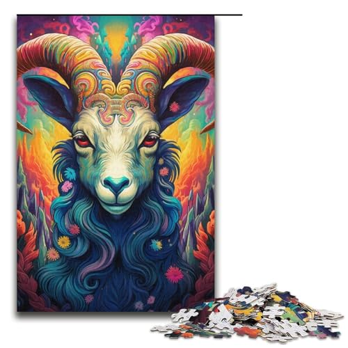 1000-teiliges Puzzle für Erwachsene, farbiges Ziegen-Denkspiel, einzigartiges Geburtstagsspiel (Größe 38 x 26 cm) von WGLINGX