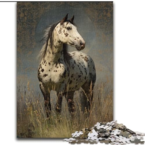 1000-teiliges Puzzle für Erwachsene, geflecktes Pferd, anspruchsvolle Puzzles, Kunstwerk-Dekor, Intelligenzspielzeug für Familien-Indoor-Spiele (Größe 50x75cm) von WGLINGX