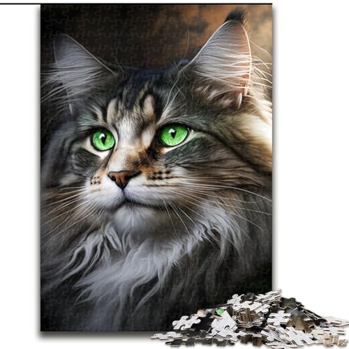 1000-teiliges Puzzle für Erwachsene, grüne Augen, Maine Coon, Holzpuzzle für Erwachsene, Weihnachten, Halloween, Muttertag, Neujahr, Ostergeschenk (Größe 26x38cm) von WGLINGX