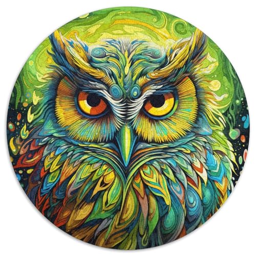 1000-teiliges Puzzle für Erwachsene, grüne Eule, runde Papppuzzles, interaktives Familienspiel, Denksportaufgabe, Geschenk, Lernspielzeug (67,5 x 67,5 cm) von WGLINGX