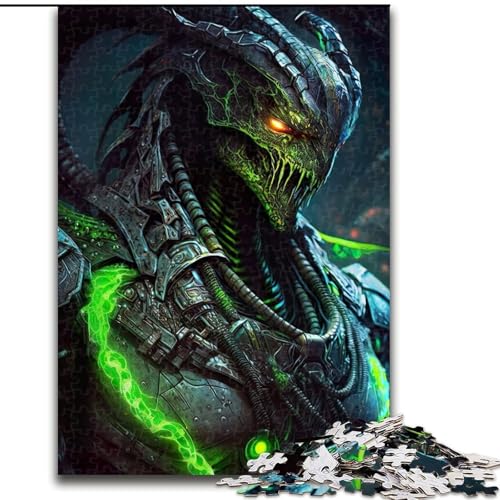 1000-teiliges Puzzle für Erwachsene, grüner Alien-Krieger, Puzzle 1000 Teile für Erwachsene, Spielzeug, Geschenk, pädagogisches intellektuelles Dekomprimierungsspaß, Familienspiel, Größe 26x38cm von WGLINGX