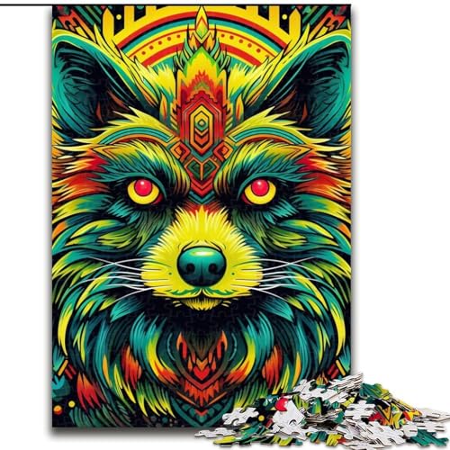 1000-teiliges Puzzle für Erwachsene, grüner Waschbär, Familienaktivitätsspiel für Teenager, anspruchsvolles Denkspiel (Größe 26x38cm) von WGLINGX
