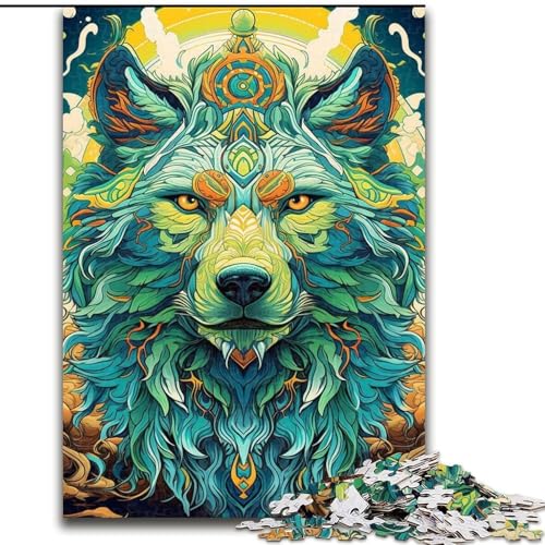 1000-teiliges Puzzle für Erwachsene, grüner Wolf, Holzpuzzle für Erwachsene, anspruchsvolles DIY-Denkspiel, interaktive Familienaktivität (Größe 26x38cm) von WGLINGX