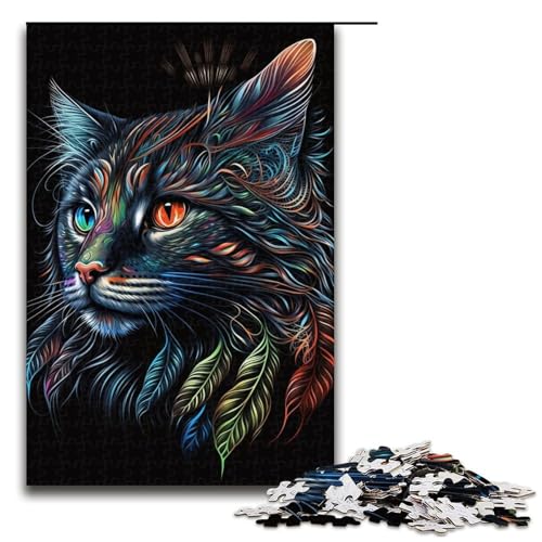 1000-teiliges Puzzle für Erwachsene, indische Katzen-Puzzles für Holzpuzzles, Spielzeug, Denkspiel (Größe 50 x 75 cm) von WGLINGX