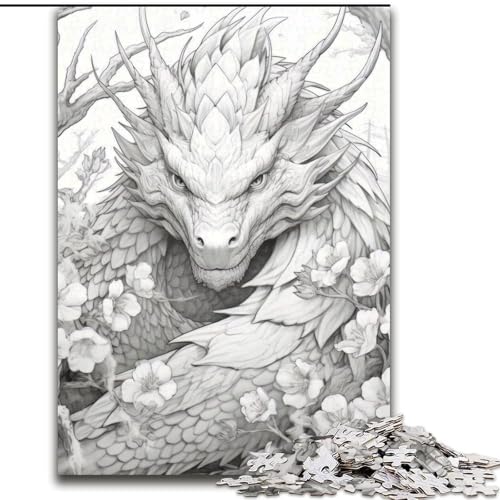 1000-teiliges Puzzle für Erwachsene, japanischer Drache, Kirsche, 1000-teiliges Puzzle für Erwachsene, ideales Urlaubs- oder Geburtstagsgeschenk, Partyspiel, Spielzeug, Größe 26x38cm von WGLINGX