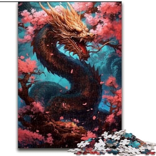 1000-teiliges Puzzle für Erwachsene, japanischer Drache, Kirsche, 1000-teiliges Puzzle für Erwachsene, ideales Urlaubs- oder Geburtstagsgeschenk, Partyspiel, Spielzeug, Größe 26x38cm von WGLINGX
