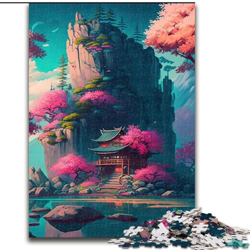 1000-teiliges Puzzle für Erwachsene, japanischer Tempel, Holzpuzzle, interaktives Familienspiel, DIY-Heimdekoration, Gehirn-Herausforderung, Geschenk, Größe 50x75cm von WGLINGX