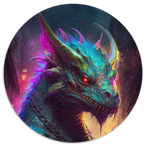1000-teiliges Puzzle für Erwachsene, neonfarbene Dinosaurier-Rundpuzzles für 1000-teiliges Denkspiel, interaktives Familienspiel, geeignet für Kinder ab 14 Jahren (67,5x67,5cm) von WGLINGX