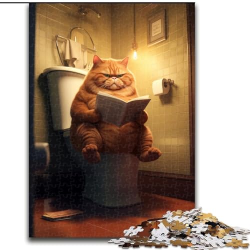 1000-teiliges Puzzle für Erwachsene, orangefarbene Katze sitzt auf der Toilette, unmögliche Puzzles für Erwachsene, anspruchsvolles DIY-Denkspiel für Teenager (Größe 26x38cm) von WGLINGX