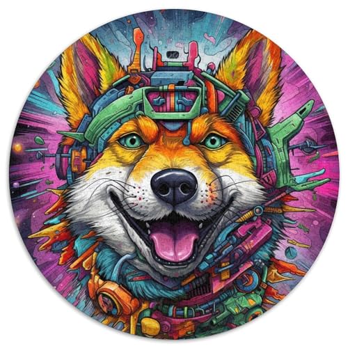 1000-teiliges Puzzle für Erwachsene, psychedelische Corgi-Rundpuzzles für 1000-teiliges Denkspiel, interaktives Familienspiel, geeignet für Kinder ab 14 Jahren (67,5x67,5cm) von WGLINGX
