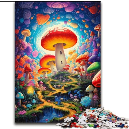 1000-teiliges Puzzle für Erwachsene, psychedelische Pilze, Holzpuzzle, ideal für Büro, Schlafzimmer, Wohnzimmerdekoration (Größe 26x38cm) von WGLINGX