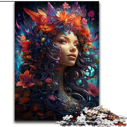 1000-teiliges Puzzle für Erwachsene, psychedelische und glückliche Frau, Holzpuzzle, anspruchsvolles Denkspiel für Teenager, Spaß für den Spieleabend mit der Familie (Größe 50x75cm) von WGLINGX