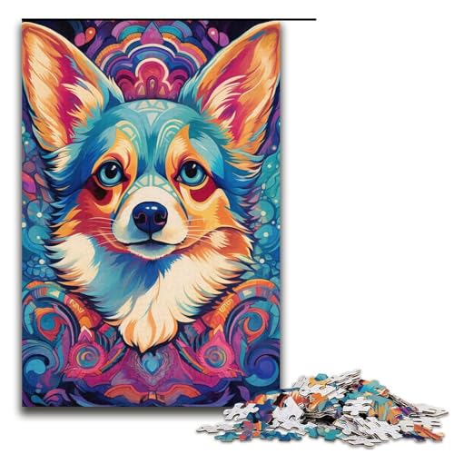1000-teiliges Puzzle für Erwachsene, psychedelisches Corgi-Puzzle, Wanddekoration, Staycation, Zeitvertreib, geeignet für Jugendliche ab 14 Jahren (Größe 38 x 26 cm) von WGLINGX