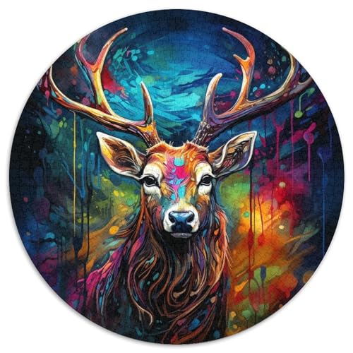 1000-teiliges Puzzle für Erwachsene, psychedelisches Rentier-Rundpuzzle für 1000-teiliges Denkspiel, interaktives Familienspiel, geeignet für Kinder ab 14 Jahren (67,5x67,5cm) von WGLINGX