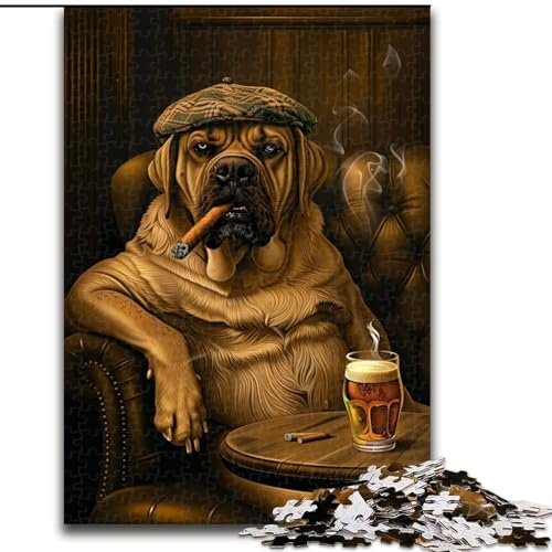 1000-teiliges Puzzle für Erwachsene, rauchender Alter Hund, 1000-teiliges Puzzle für Erwachsene für das Ganze für Frauen, Geschenke für Männer (Größe 26x38cm) von WGLINGX