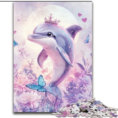 1000-teiliges Puzzle für Erwachsene, rosa Delfin, anspruchsvolle Puzzles, Kunstwerk-Dekor, Intelligenzspielzeug für Familien-Indoor-Spiele (Größe 50x75cm) von WGLINGX