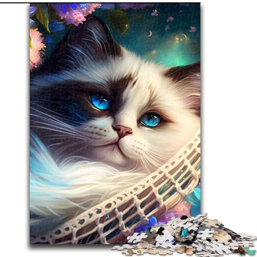 1000-teiliges Puzzle für Erwachsene, schlafende weiße Katze, Holzpuzzle, pädagogisches und unterhaltsames Indoor-Spiel für die Heimdekoration (Größe 38x26cm) von WGLINGX