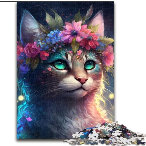 1000-teiliges Puzzle für Erwachsene, schöne Blumen und Katzen, Holzpuzzle für Erwachsene, anspruchsvolles DIY-Denkspiel, interaktive Familienaktivität (Größe 26x38cm) von WGLINGX