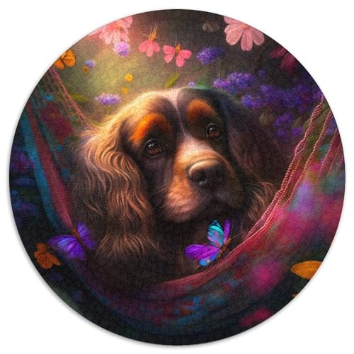 1000-teiliges Puzzle für Erwachsene, schöner Cocker Spaniel, runde Papppuzzles, interaktives Familienspiel, Denksportaufgabe, Geschenk, Lernspielzeug (67,5 x 67,5 cm) von WGLINGX