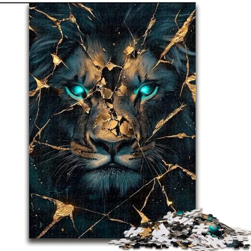 1000-teiliges Puzzle für Erwachsene, schwarz-Goldener Löwe, Puzzle für Erwachsene, pädagogisches und unterhaltsames Indoor-Spiel zur Heimdekoration (Größe 50x75cm) von WGLINGX