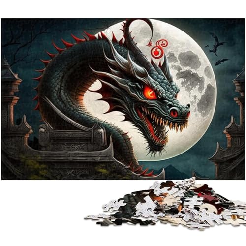 1000-teiliges Puzzle für Erwachsene, schwarzer Drache, Puzzles zum Lernen aus Holz, Lernspielzeug, Größe 50 x 75 cm von WGLINGX