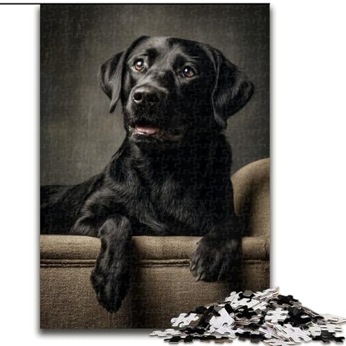 1000-teiliges Puzzle für Erwachsene, schwarzer Labrador, 1000-teiliges Puzzle, lehrreiches und unterhaltsames Indoor-Spiel für die Heimdekoration (Größe 50x75cm) von WGLINGX